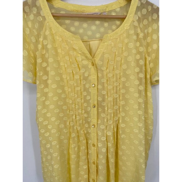 SOFT SURROUNDINGS Dot Calm Shirt Silk Swiss Polka Dot Blouse Chartreuse Top LARG - Picture 4 of 5